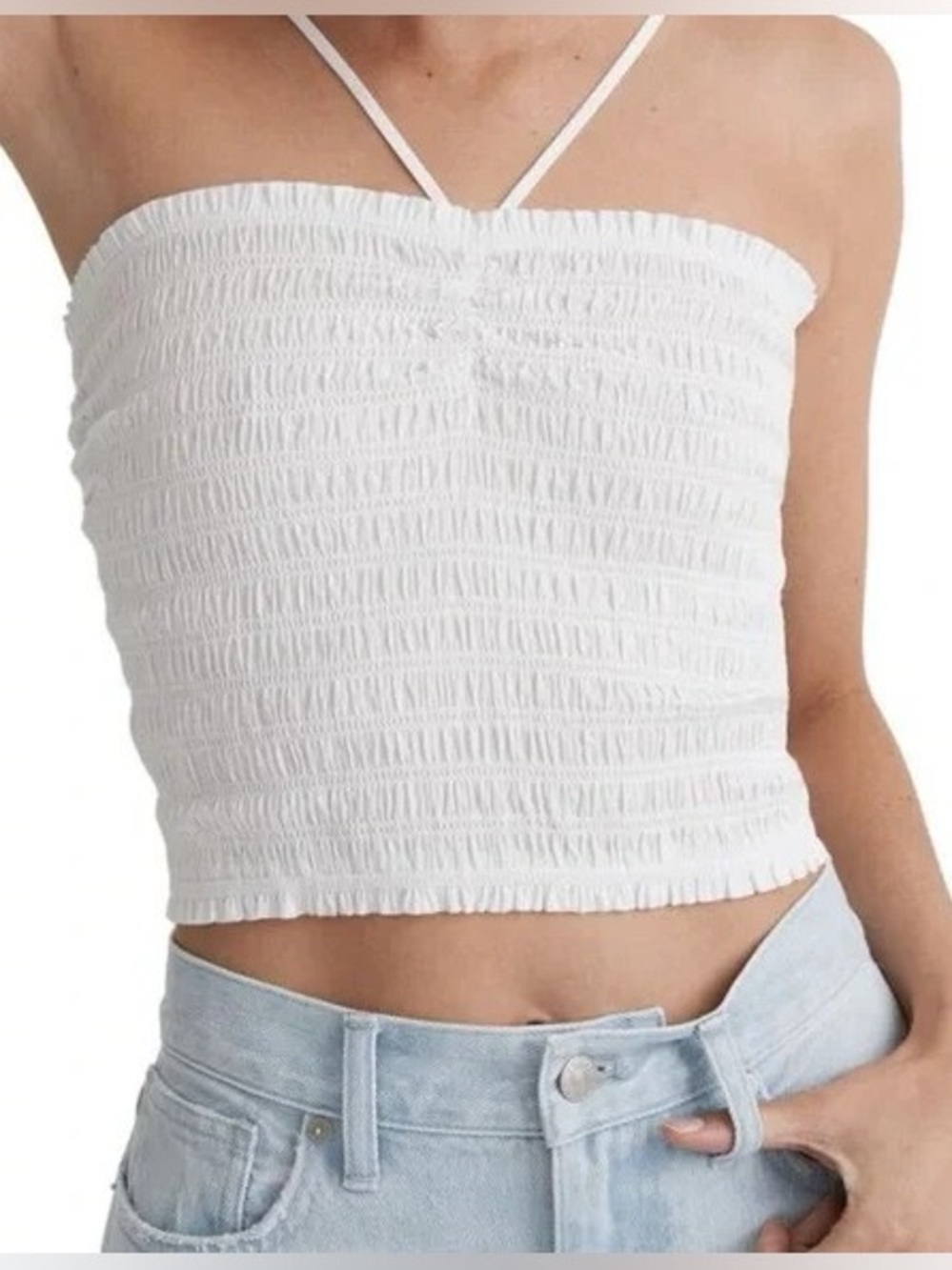 NWT Madewell White Lexi Crinkle Poplin Smocked Tank